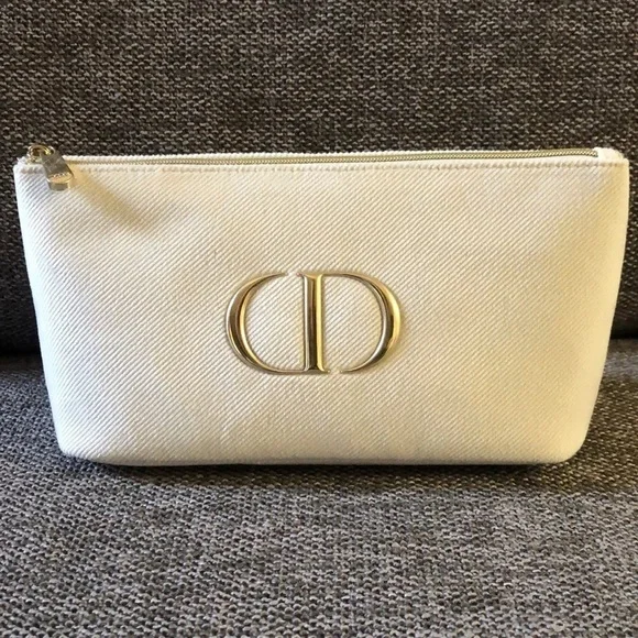 Dior Beauty Makeup Bag Pouch Off White Cream Velvet Medium Makeup Bag Authentic